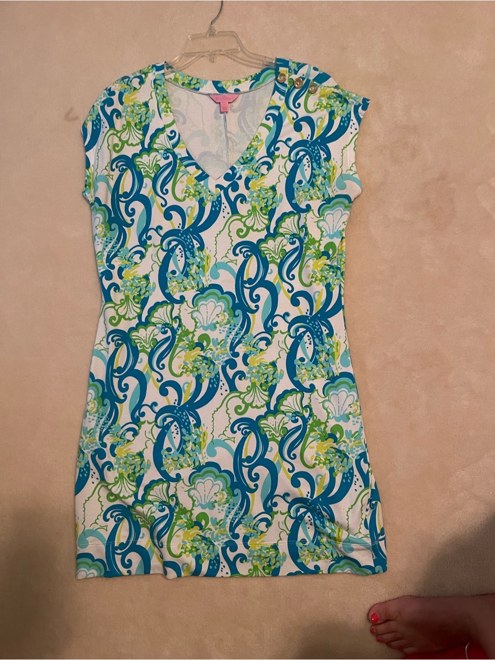 Lilly Pulitzer V-Neck Mini Dress in Blue, Green & White